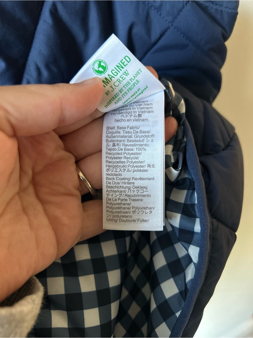 J. CREW Factory Excursion Quilted Vest XL Navy Gingham Lined Snap Pocket NWT - Picture 6 of 8